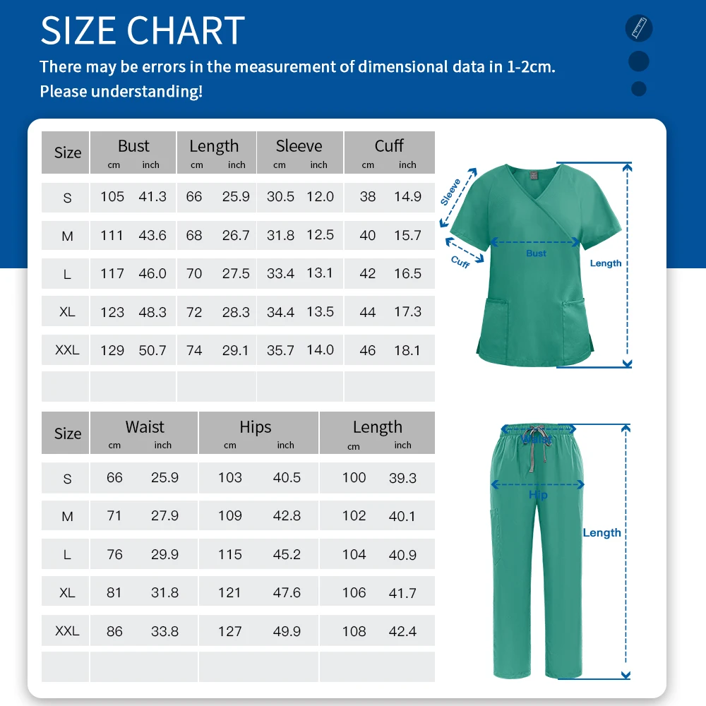New Beauty Salon Workwear Medical Scrubs Set Uniform Women Nurse Clinical Clothing Pockets Top+Pants 2 Pcs Suit Nursing Uniforms