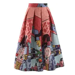 Retro Cartoon High Waist Skirt Summer Childlike New Mid-length Hepburn Print Slimming Graffiti