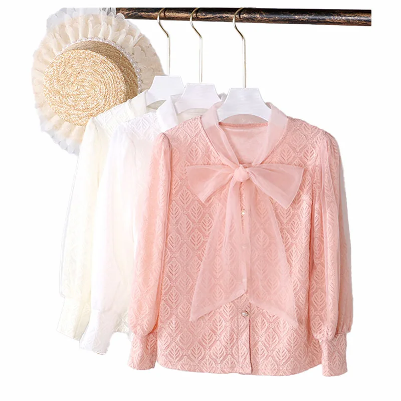 Fashion Baby Girl Blouse Lace Teenager Girl Clothes Shirt Bow Elegant Formal Children Clothing White Pink Kids Outfits Plus Size