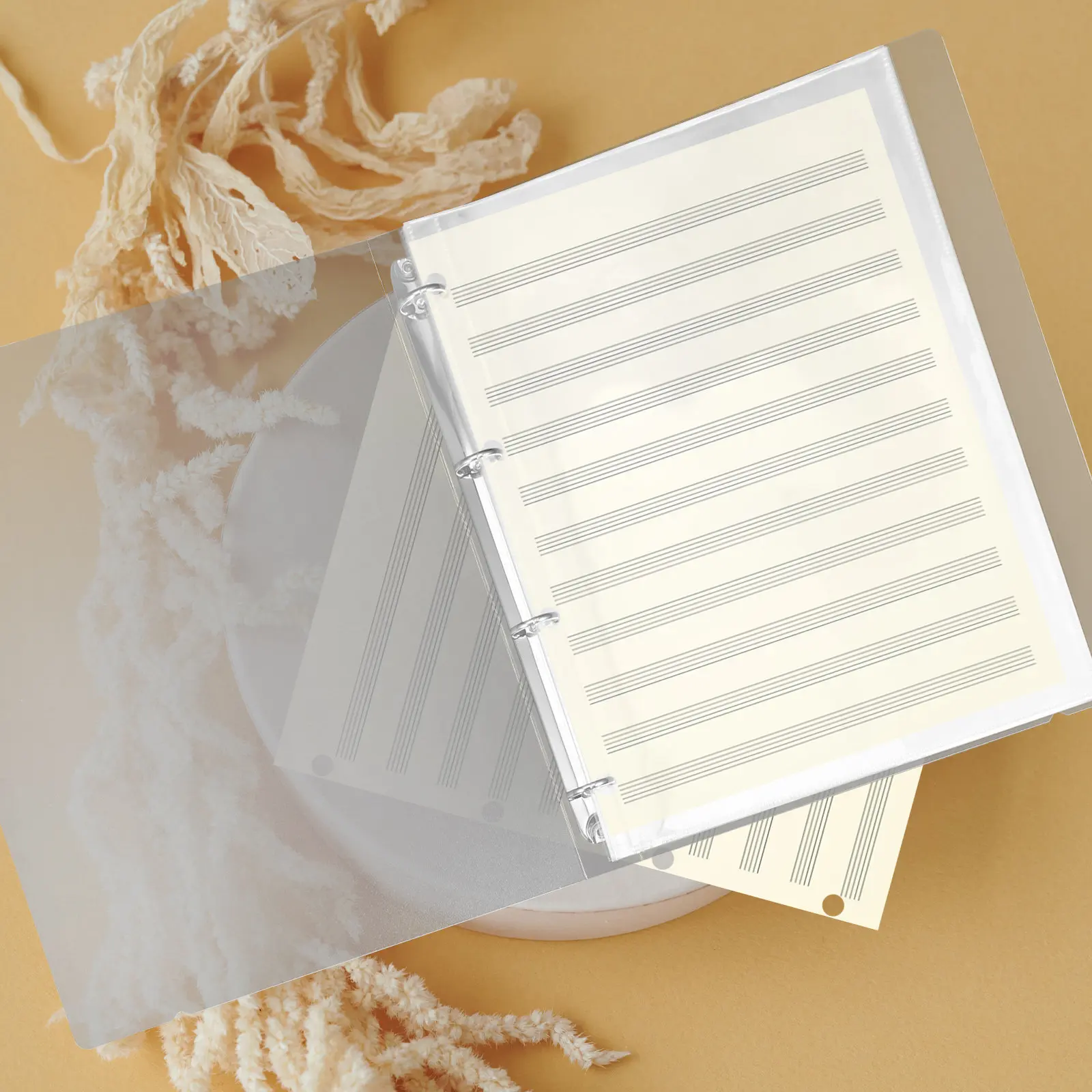 A Music Binder Transparent PP Folder with 4-Ring O-Ring Design Holds 30 Pages Ideal for Musicians Students Teachers Sheet