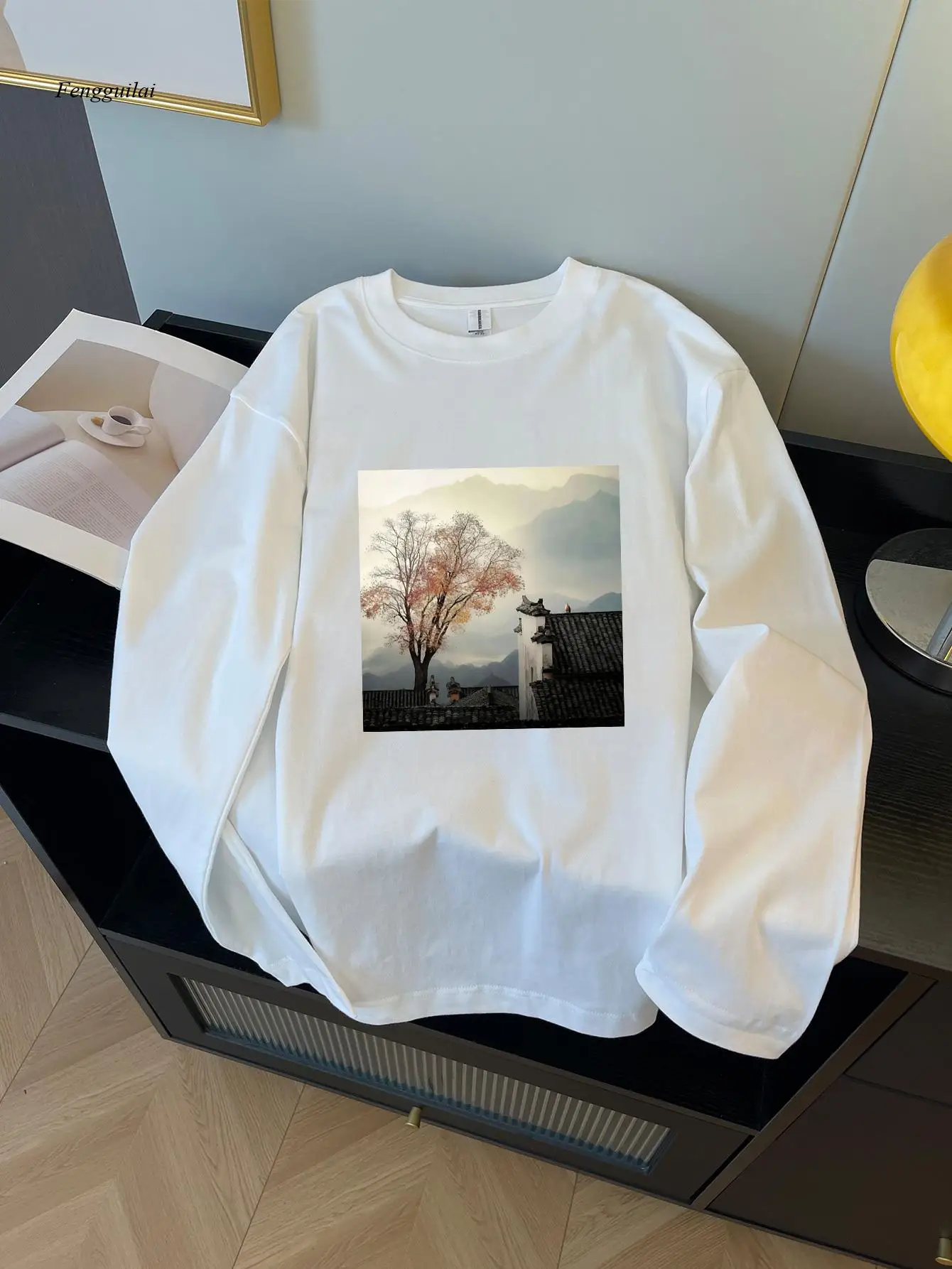 

Long Sleeve T-Shirt with Novelty & Quirky Print - Casual Round Neck Winter Fall Top, Random Unique Patterns, Machine Washable