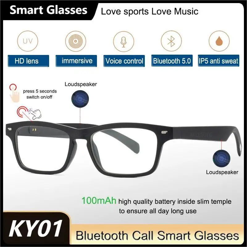 KY01B inteligentne okulary bezprzewodowe połączenie poprzez Bluetooth głosowe HD sterowanie dotykowe okulary antybluelight sportowe okulary odporne