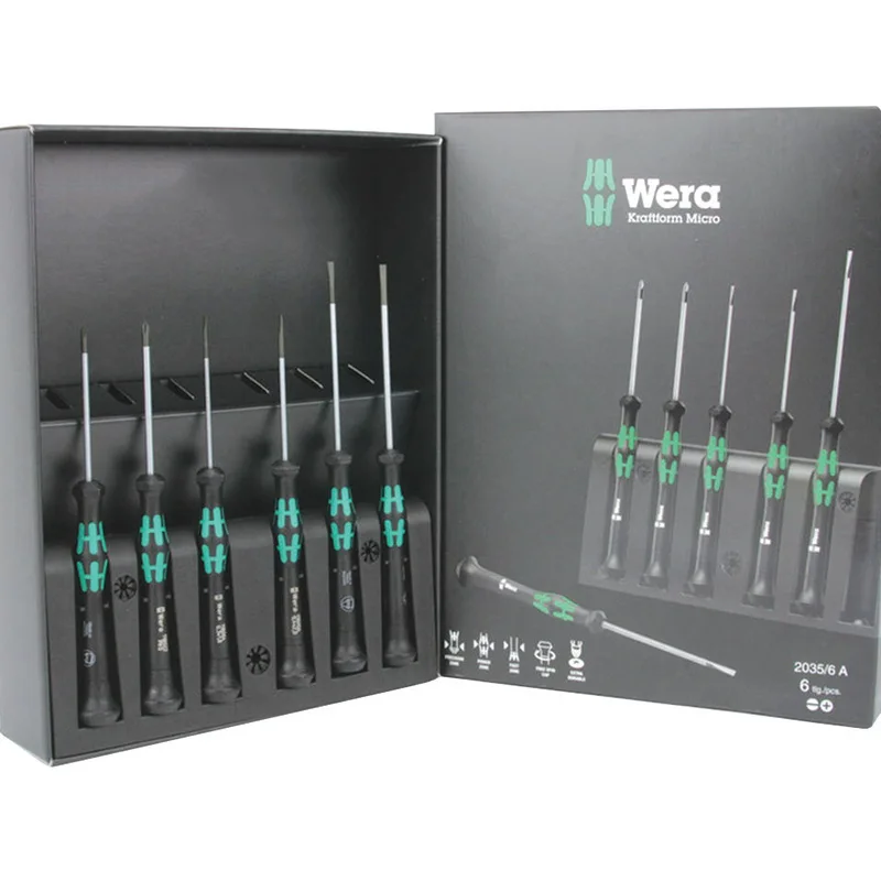 WERA 05118150001 2035/6A Screwdriver Set 6Pieces Anti-roll Rapid Twisting Micro Handle for Fast and Ergonomic Screwdriving