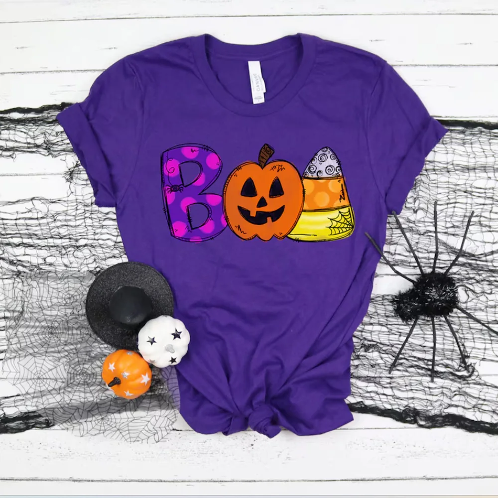 Boo Doodle Letters Shirt Halloween Party T-shirt Hocus Pocus T Shirt Halloween Funny Tee Halloween Shirt Matching Tee ﻿