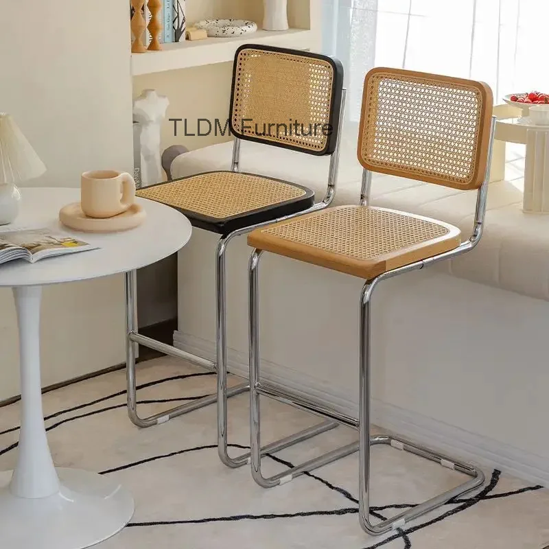 مقعد بار الروطان الحديث مع إطار معدني كرسي طاولة بتصميم بسيط لغرفة المعيشة في جزيرة المطبخ #2