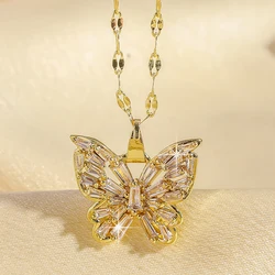 Fantastic Y2K Crystal Gold-Color Butterfly Necklace For Women Rhinestone Symmetrical Pendant Accessories Party Jewelry Gifts