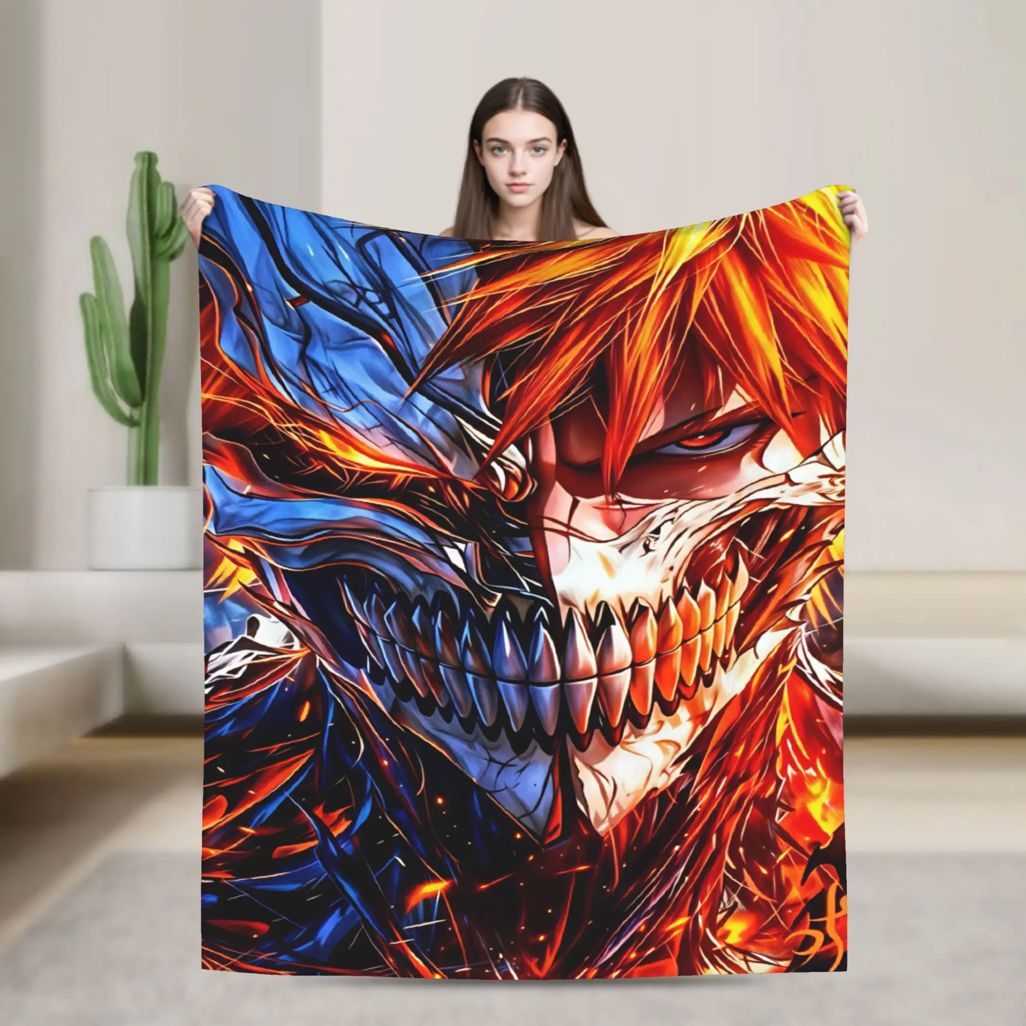 Bleachs Kurosaki Ichigo Anime Cartoon Plush Blankets Boy Girl  Flannel Throw Blanket For Bedroom Warm Soft  Quality Bedspread