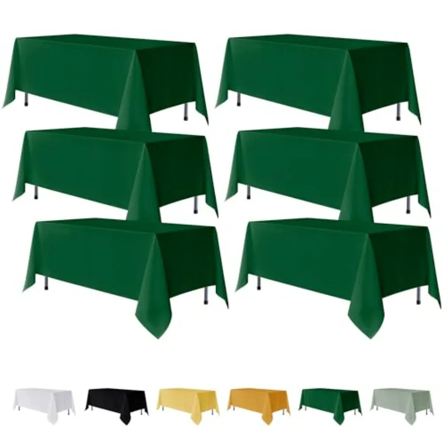 

6 Pack Hunter Green Rectangle Table Clothes 70 x 108 Inch Wrinkle and Stain Resistant Fabric Washable Polyester Table Covers fo