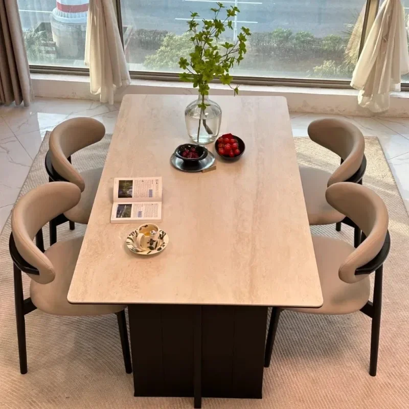 Medieval style rock slab light luxury Italian style modern simple minimalist high-end sense solid wood dining table