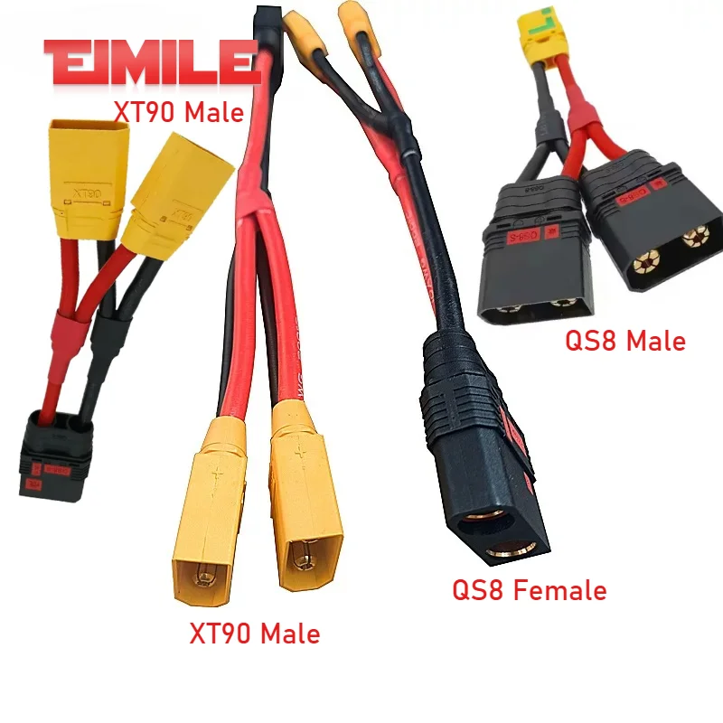 QS8 to XT90 Male Female Model Aircraft Charging Cable Adapter 10AWG Lithium Battery Drone Charging Plug 1 To 2 Power Connector