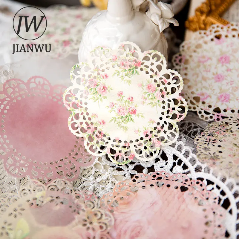 JIANWU 20 Sheets Literary Fantasy Lace Series Hollow Lace Border Material Paper Memo Pad Creative DIY Journal Collage Stationery