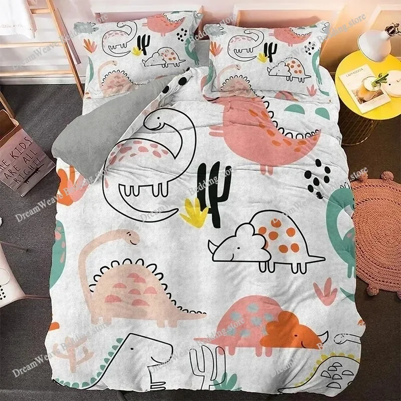 

Cartoon Dinosaur Bedding Set Boys Girls Twin Queen Size Duvet Cover Pillowcase Bed Boys Fashion Home Textileextile Luxury Gift