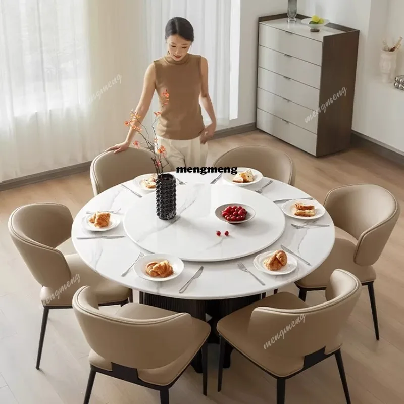 

Marble round table with carousel luxury stone new family dining table, dining table and chair combination