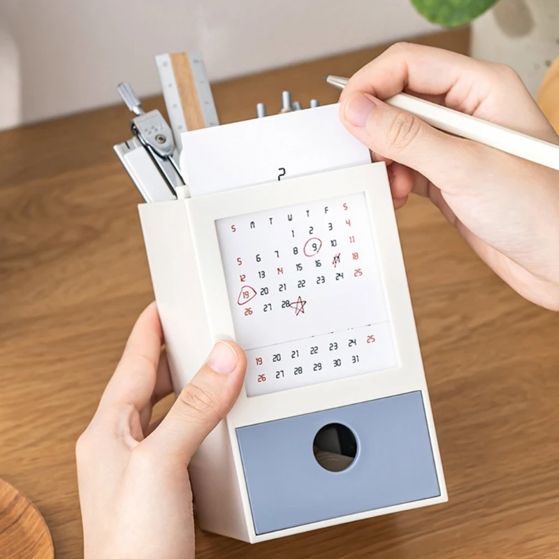Porta-canetas organizadores armazenamento lápis com gaveta calendário organizadores copos caneta
