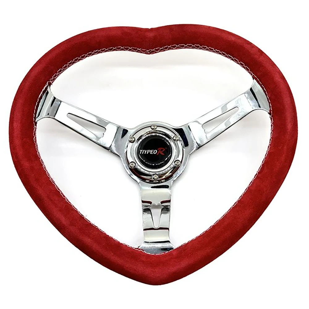 High Quality Black Suede Leather Heart Shape Car Steering Wheel Comfortable Grip Non-Slip Motorsports Steering Wheel 14 Inch