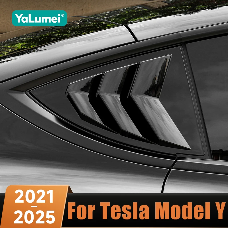 Carbon Fiber Car Rear Triangular Louver Frame Trim Cover Stickers ABS Accessories For Tesla Model Y 2021 2022 2023 2024 2025