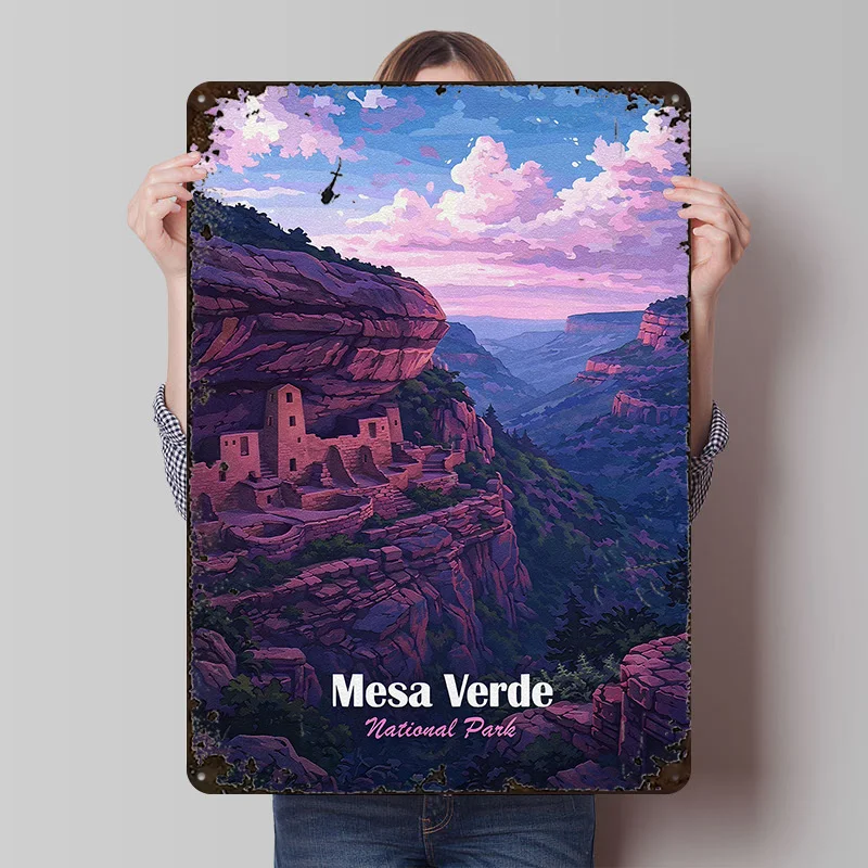 Póster Metálico Vintage del Parque Nacional Mesa Verde, Arte de Pared Personalizado, Letreros Metálicos Retro Vintage para Decoración de Cuarto de Hombre, Baño o Habitación