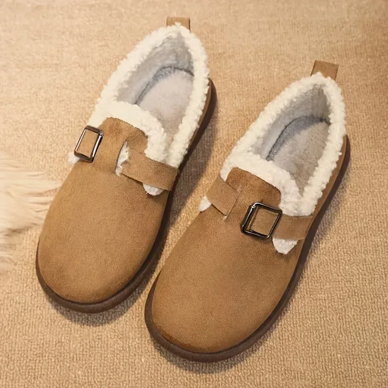 Autumn Winter Shoes Retro Big Head Ugly Cute Fleece Cotton Beanie Slip Plus Size Fur Shoes Women boots women  platform shoes