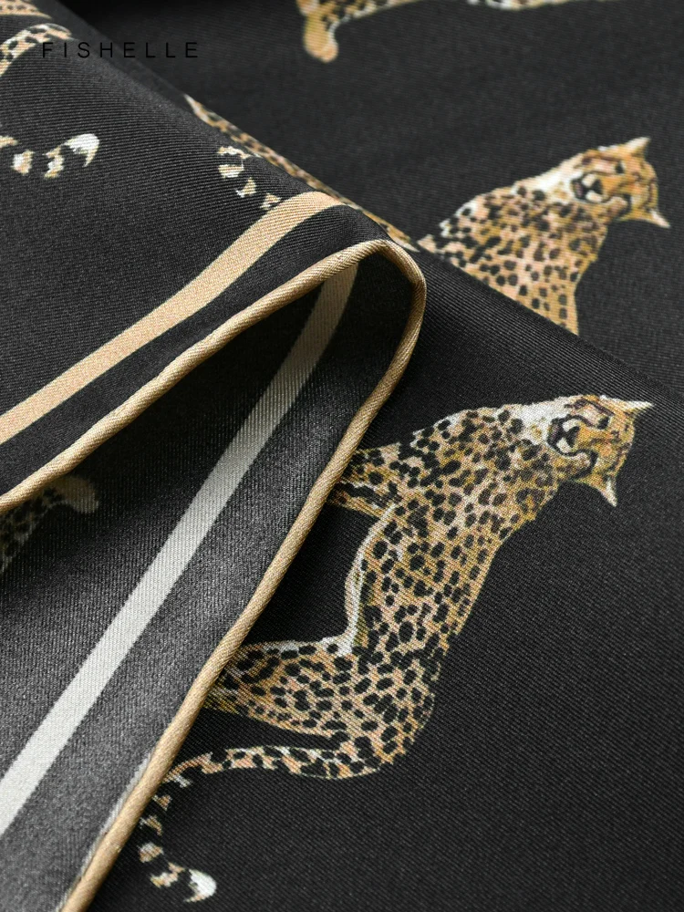 Black leopard printed natural silk scarves real silk hijab twill silk spring autumn lady luxury gifts woman handkerchief