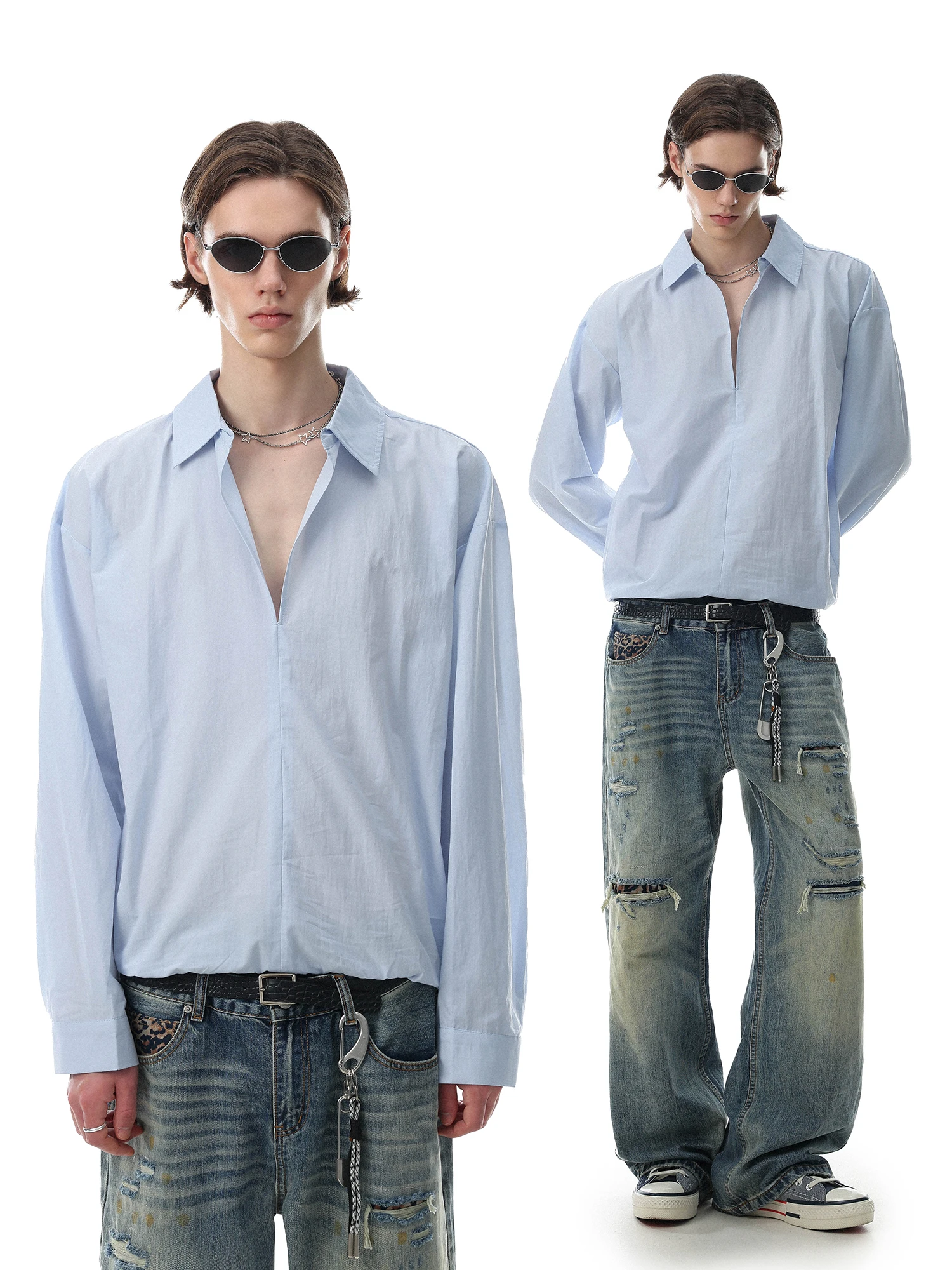 American Style Loose Fit Long Sleeve Shirt Pure Color Turn-down Collar Open Front Versatile Cotton Shirt for Men And Women