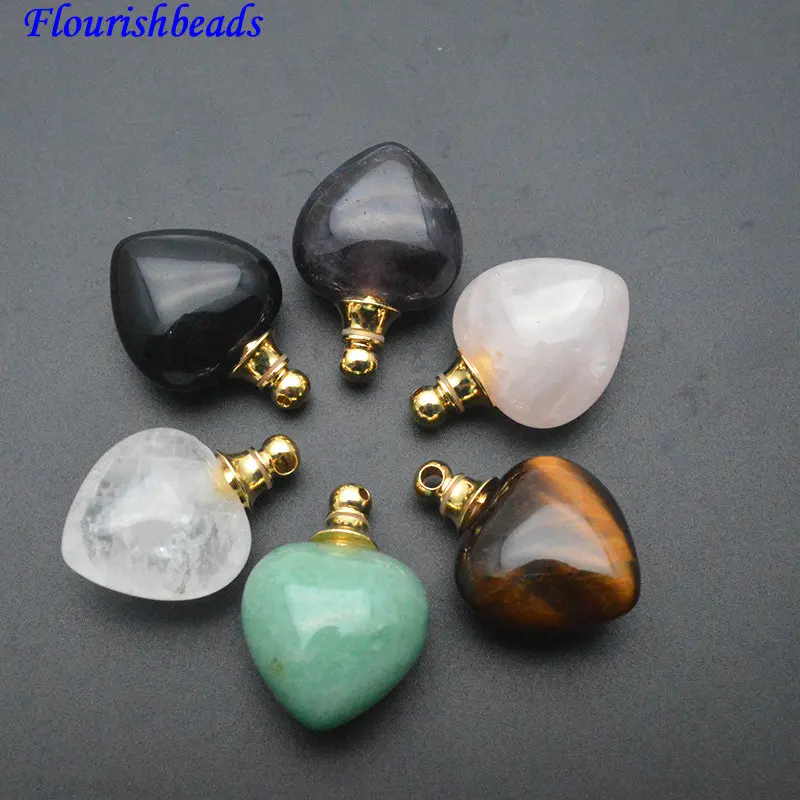 

5pc Natural Semi-precious Stone Heart Shape Necklace Crystal Pendant Amethyst Rose Quartz Green Aventurine for Jewelry Making