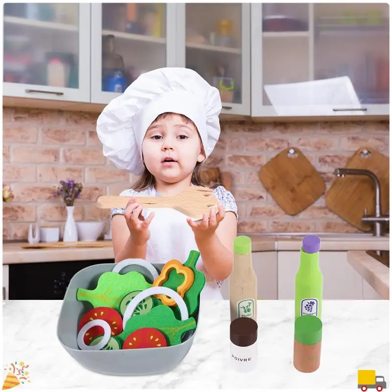 

Children Kitchen Toys DIY Cooking Pretend Play Simulation Wooden Kitchen Food Toys For Kids Toy Set