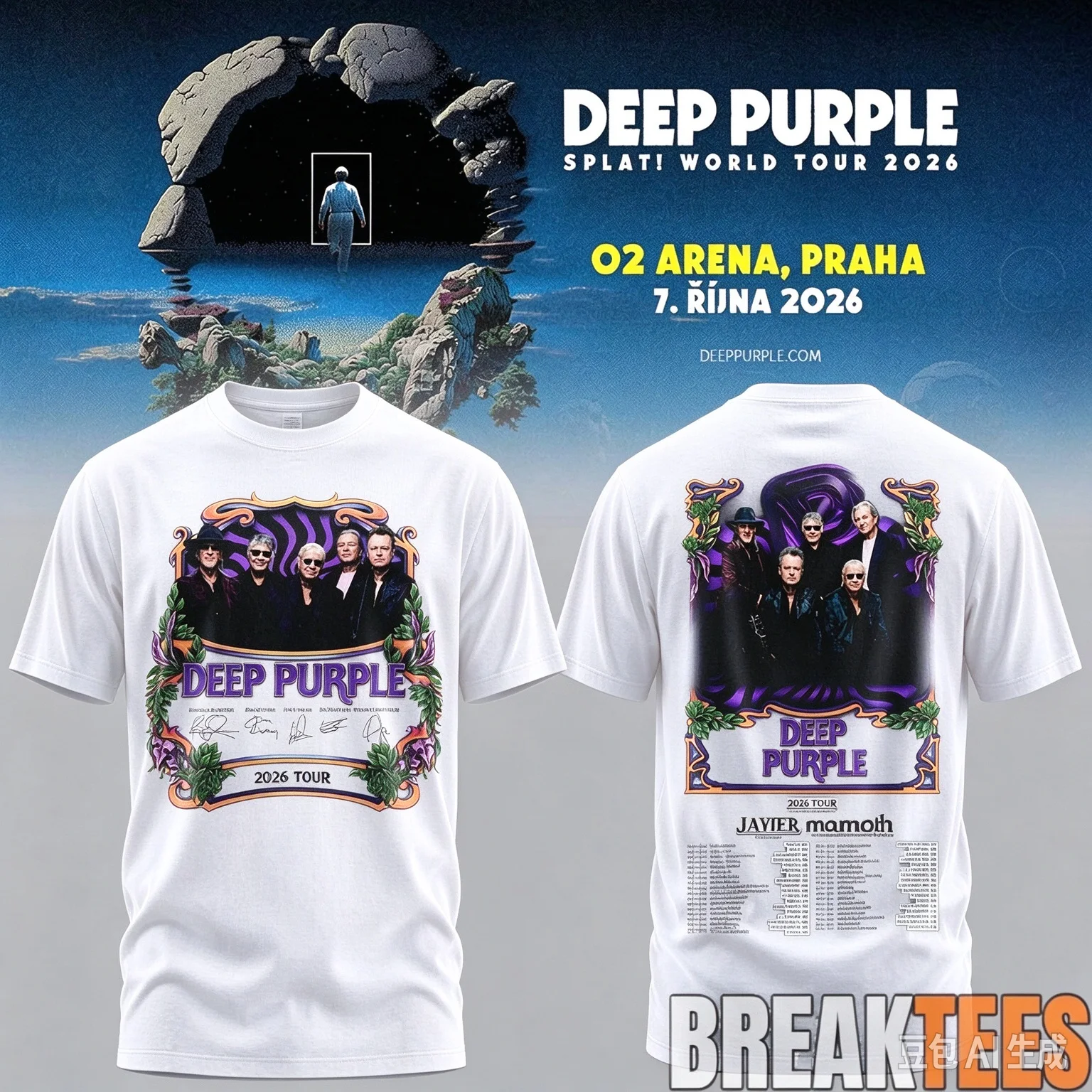 Deep Purple Splat World Tour 2026 T-shirt Double-sided Printed Band Portrait Short Sleeved Hard Rock Concert Fan Gift