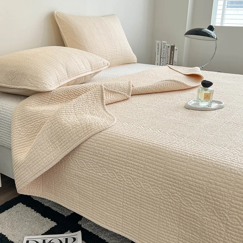 Ultra Soft Stone Washed Cotton Quilt Set - Reversible 3pcs/1pc Bedspread, Lightweight & Breathable, Simple Solid Color Bedding