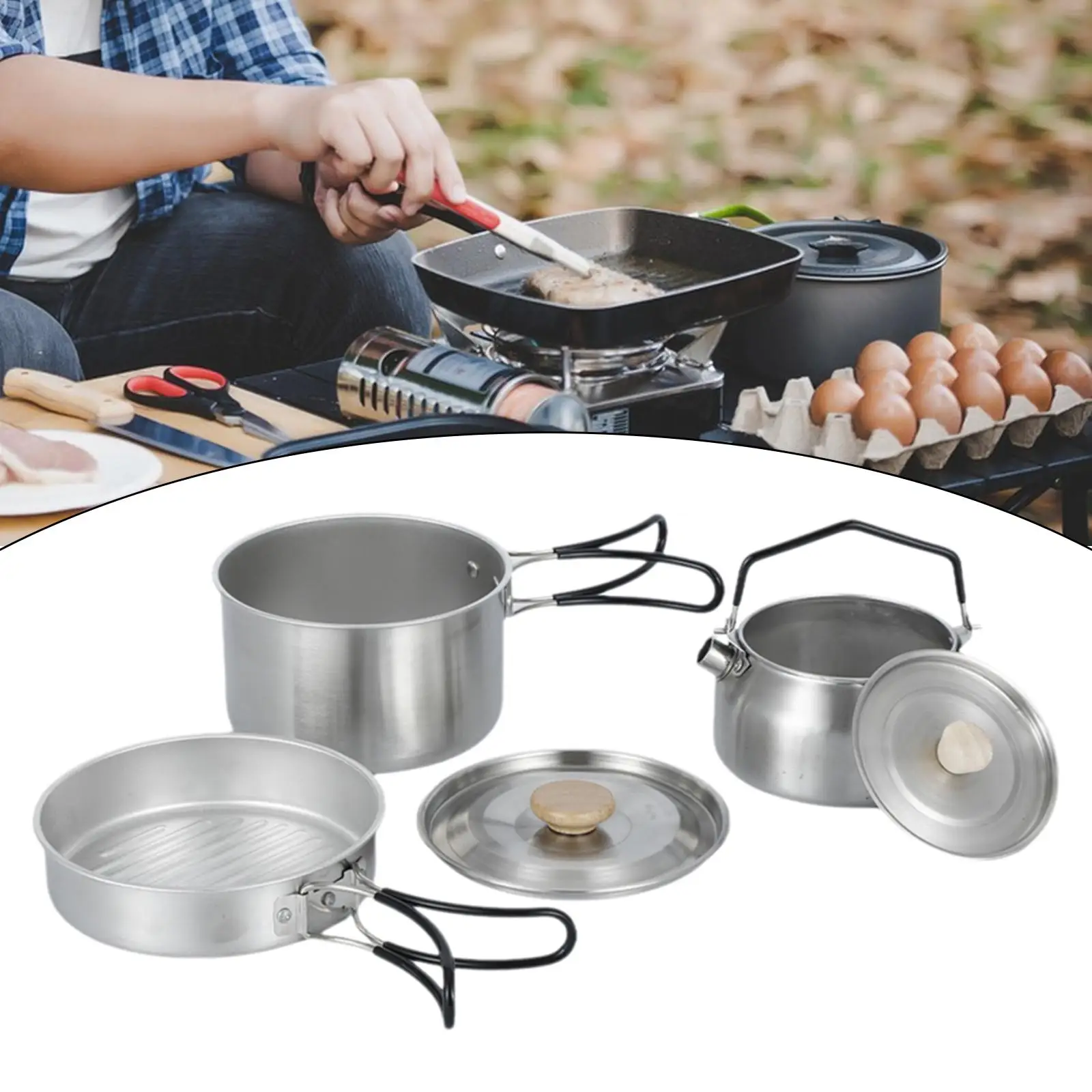 Camping Mess Kit Easy to Clean Portable Kitchen Utensils Fry Pan Outdoor