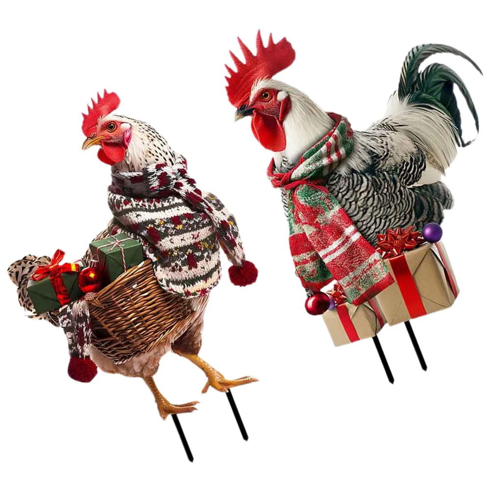 

2Pcs Garden Rooster Insert Iron Stake Durable Realistic Appearance Yard Decoration Metal Rooster Sign Outdoor Garden Ornament