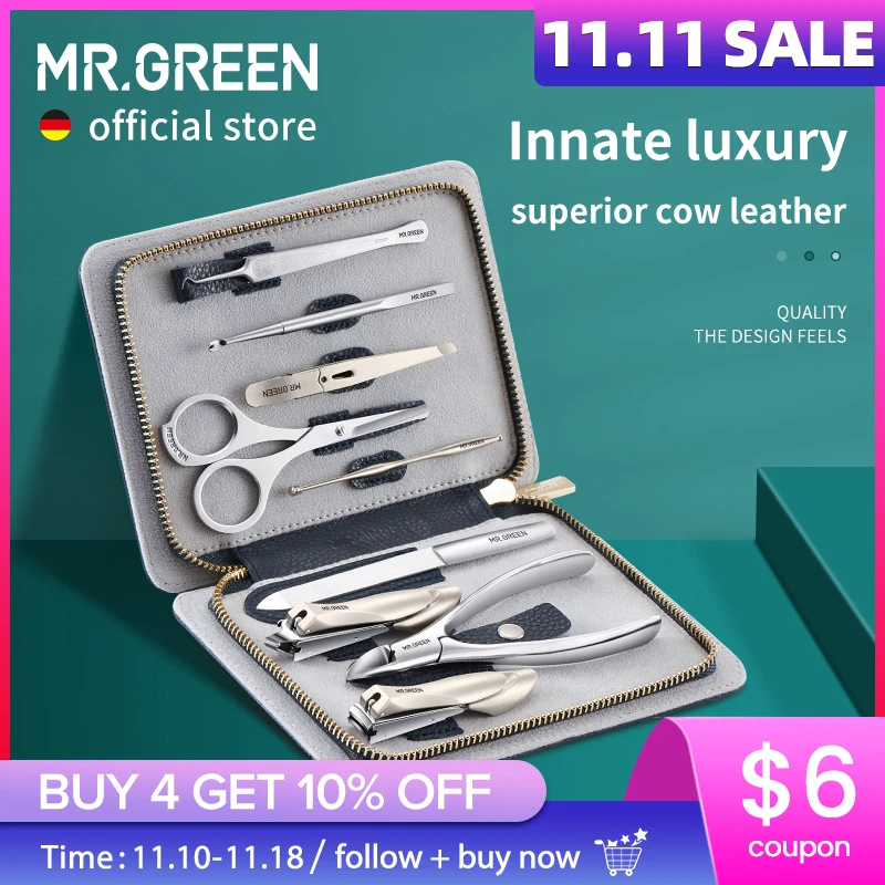 MR.GREEN Innate Luxury Manicure Set Surgical Grade Scissors Stainless nail clipper Kit full grain cow leather package Pedicure