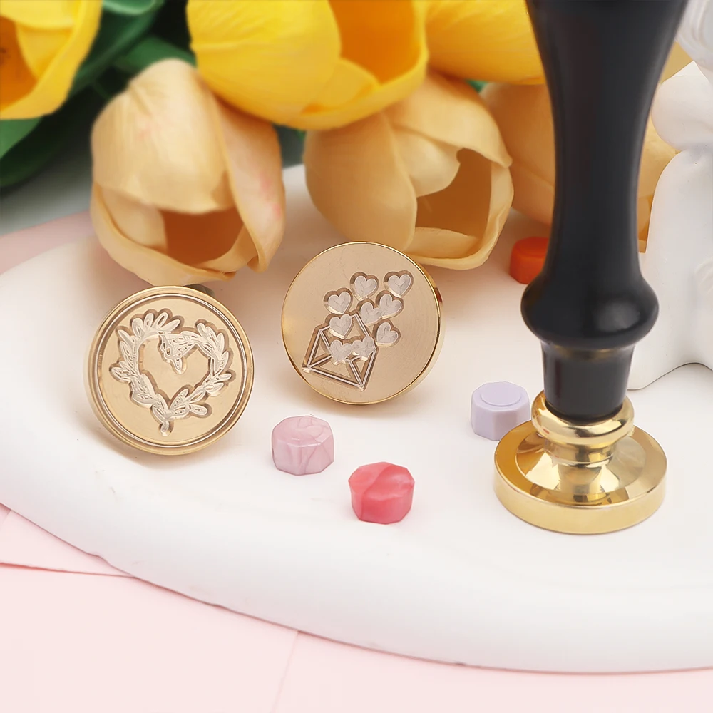 

Love Heart Wedding Envelopes Wax Seal Stamp Set, Wooden Handle Brass Head for Valentine's Day Wedding Invitation Card Favors