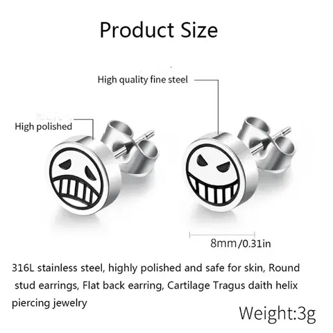 1 जोड़ी 316L स्टेनलेस स्टील स्माइल क्राई फेस स्टड इयररिंग महिलाओं और पुरुषों के लिए, फैशन ईयर कार्टिलेज ट्रागस फॉरवर्ड हेलिक्स पियर्सिंग ज्वेलरी 10 best sales स्माइली पियर्सिंग आभूषण - №5