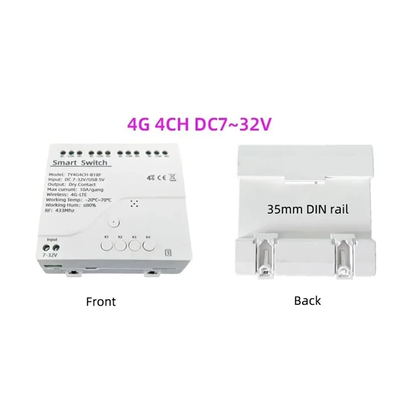 A29F-Tuya Smart Switch Relè 4G LTE con RF 433 Mhz Smart GSM Switch APP Controllo wireless 4G 4CH Rimuovi controller