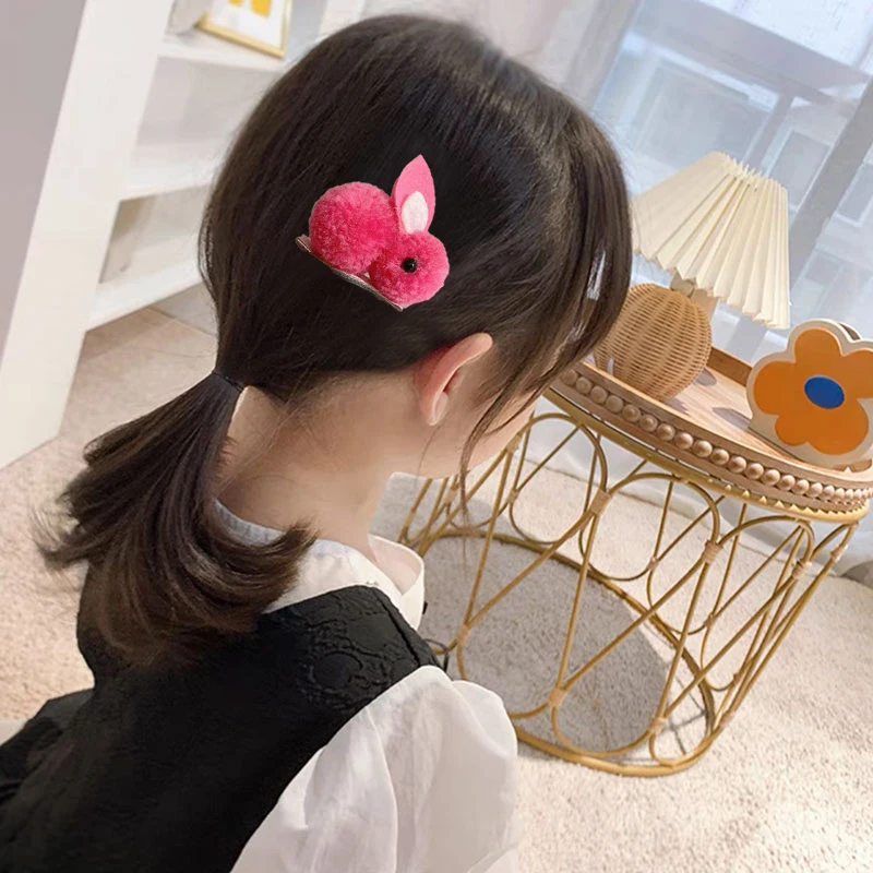 Newest 3D Bunny Hair Clip Hair Ball Plush Barrette Cute Hair Accessories For Women Girls Faux Fur Pom Pom Rabbit Hairpins Winter