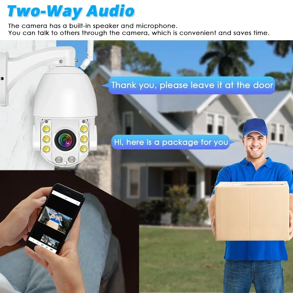 HD 4K 8MP WIFI الأمن كاميرا متحركة 150 متر الأشعة تحت الحمراء للرؤية الليلية اتجاهين الصوت 50X التكبير PTZ كشف الحركة كاميرا مراقبة معدنية