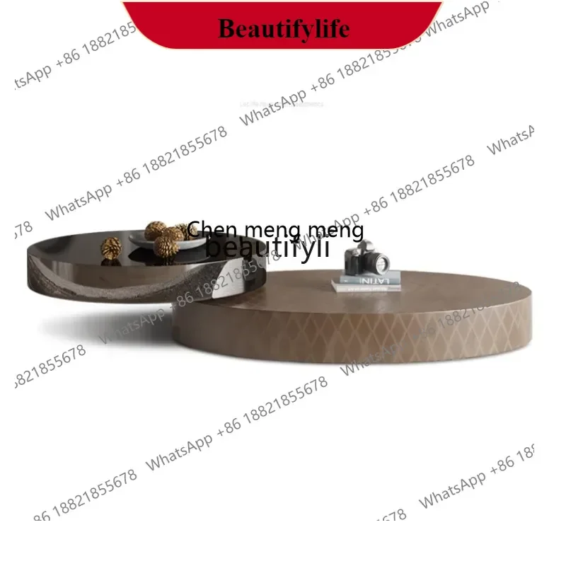 

G153 Italian Minimalist round Rotating Coffee Table Modern Minimalist Small Apartment Living Room Tempered Glass Combination