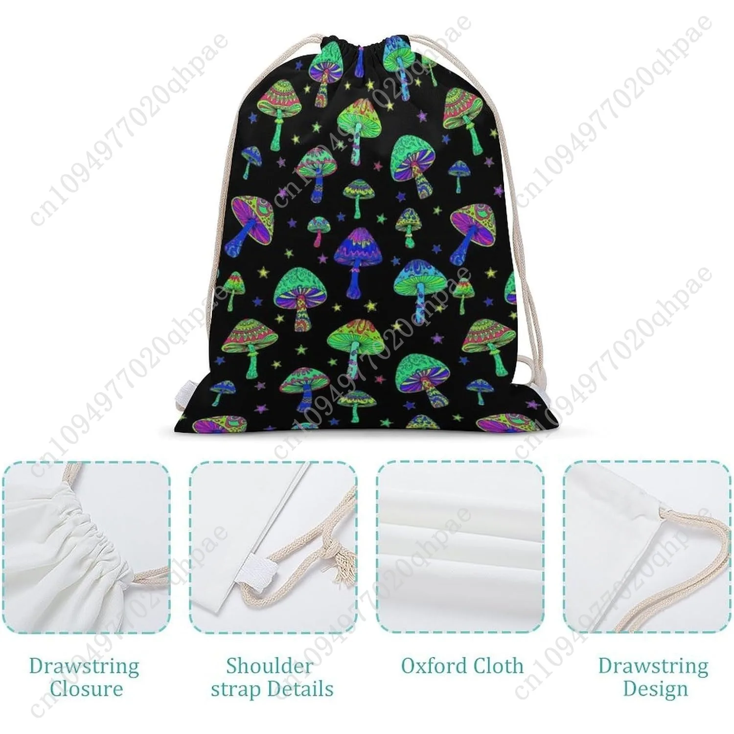 حقيبة سفر برباط من القماش للرجال والنساء، حقيبة ظهر خفيفة الوزن للتخزين للتمرين على الطراز القوطي القوطي السحري الهبي تريبي الفطر برباط #4