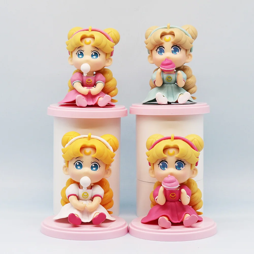 

4pcs 10cm Q Version Sailor Moon Anime Figure Kawaii Sailor Tsukino Usagi Action Figures Pvc Collection Model Doll Room/car Decor