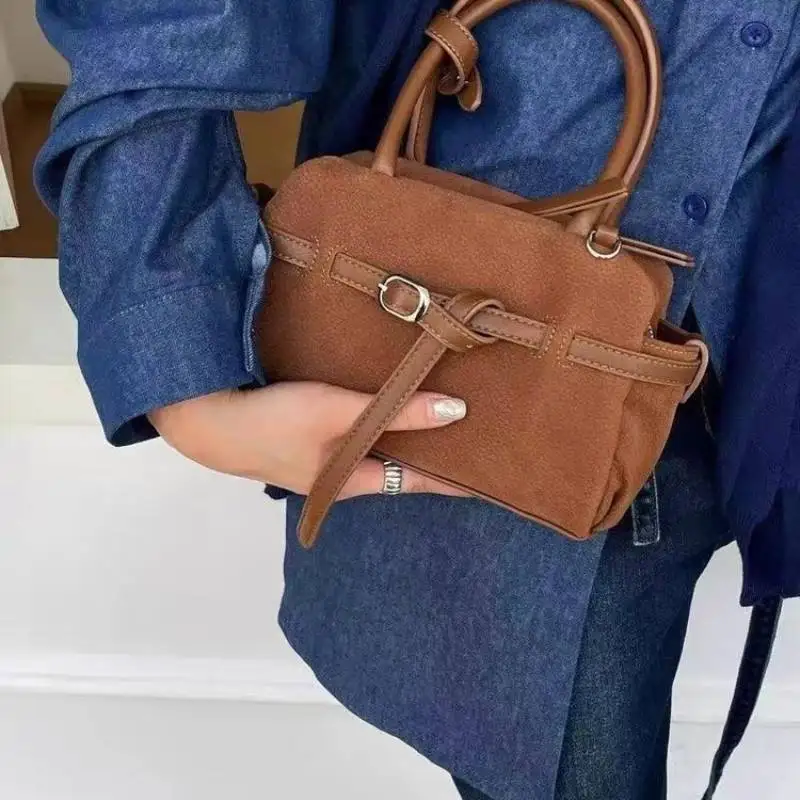 

Suede Crossbody Shoulder Bag,Large Capacity Belt Buckle Women Tote Bag,Vintage Handbag,Copact Chic Commuter East West Sling Bag