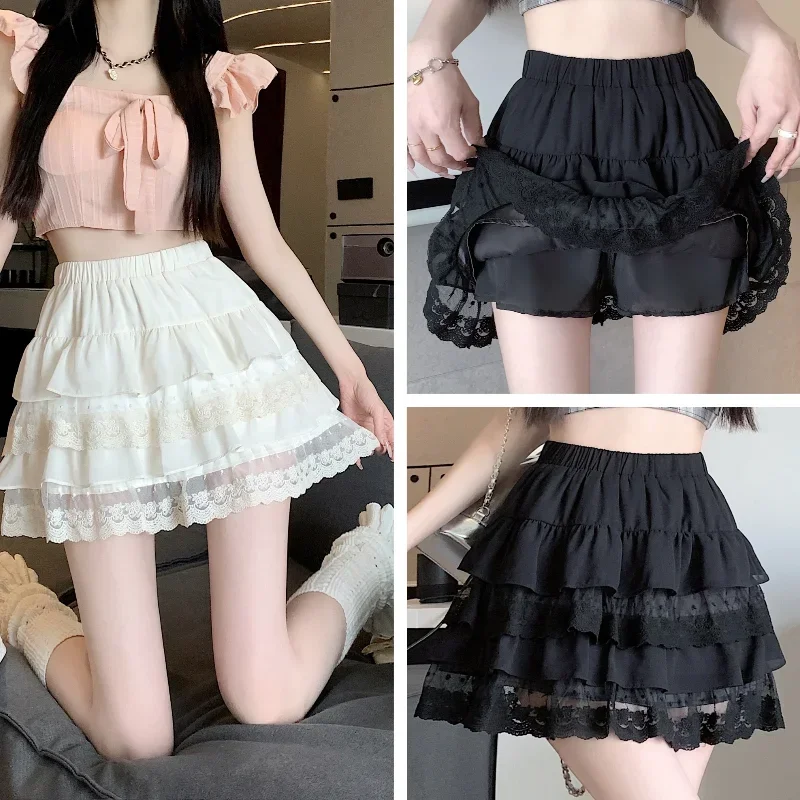 

Lace Women Cake Skirt Summer Casual Fashion Solid Color Lace Splicing A-line Slim Short Skirt