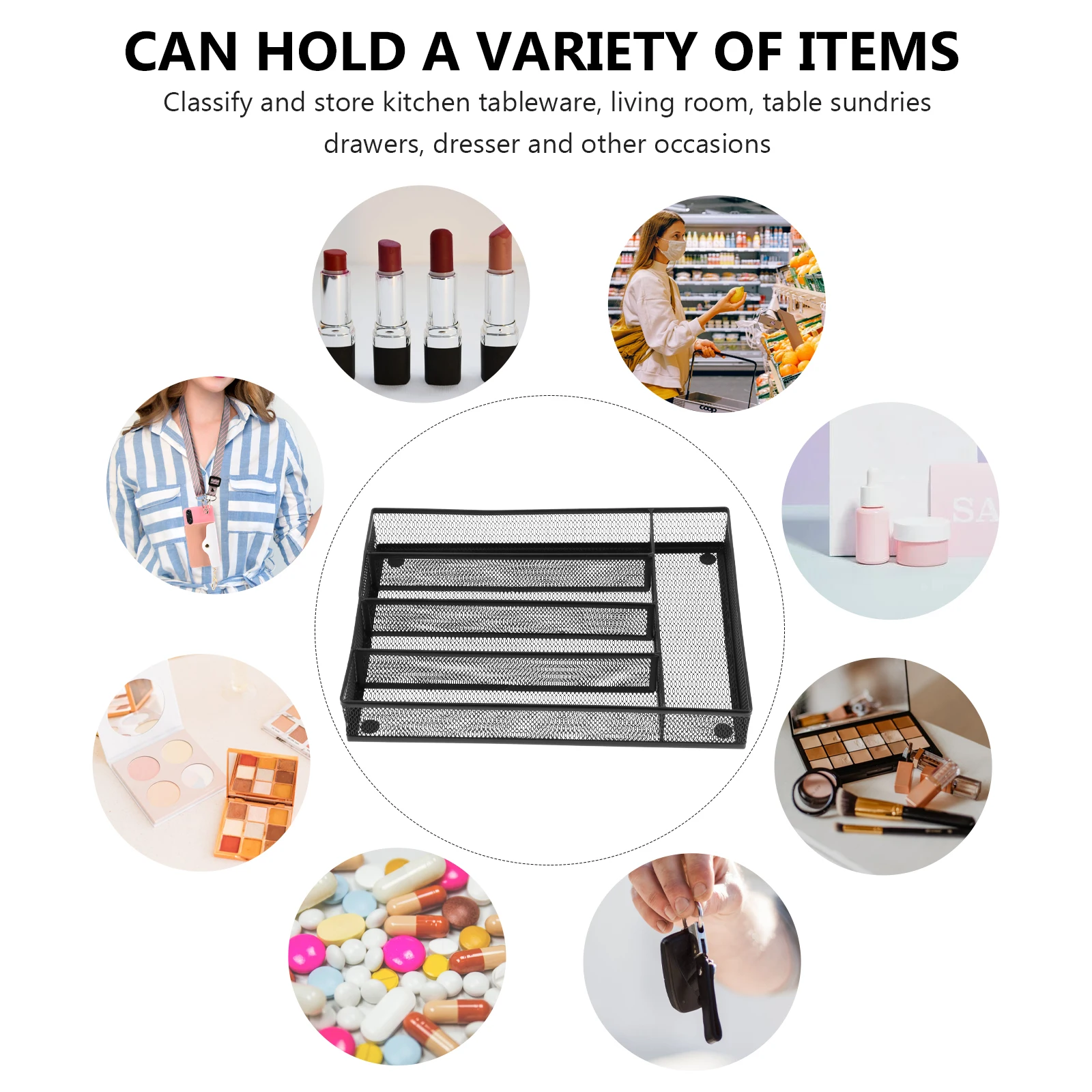 

1Pcs Desktop Storage Box 5 Compartments Black Metal Organizer Kitchen Draining Holder Non Slip Eva Footpad Waterproof