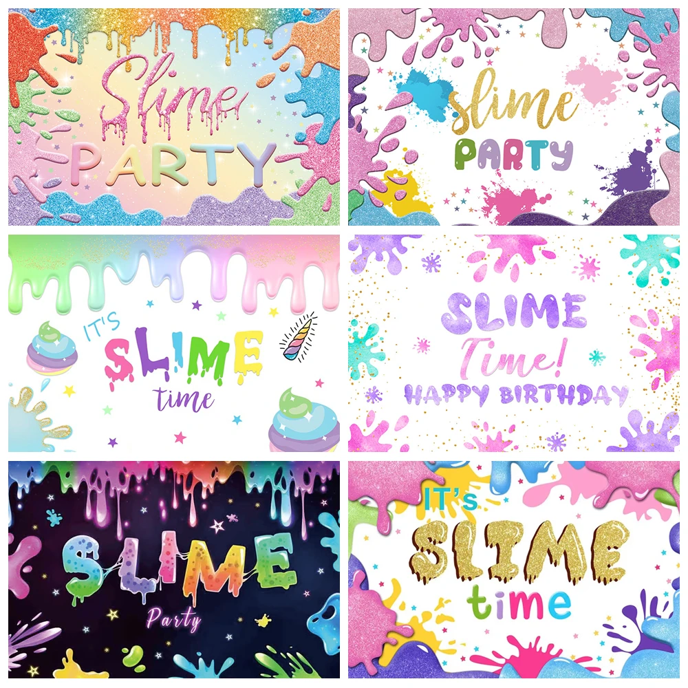 

Slime Party Backdrop Baby Shower Birthday Photography Background Glitter Colorful Splatter Graffiti Painting Party Decor Banner