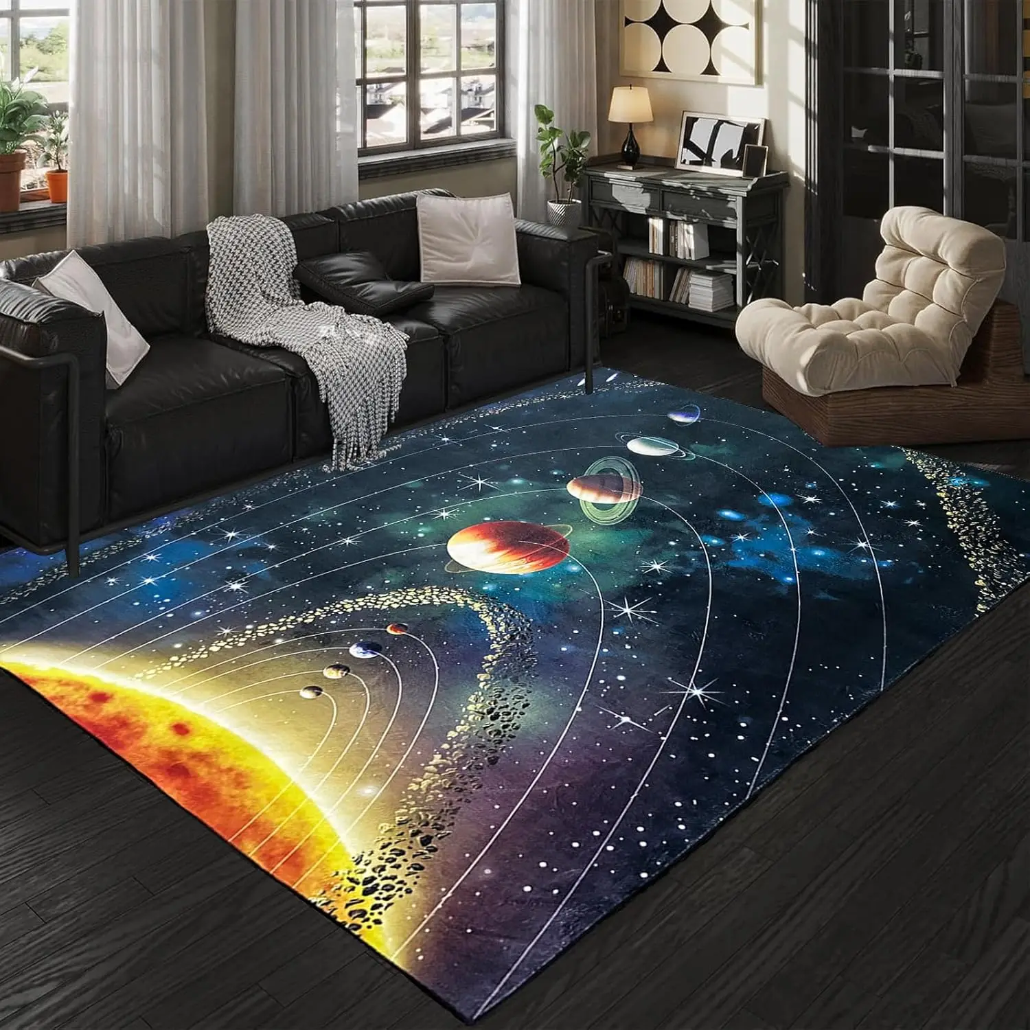 VIKAMA 3D Planet Universe Crystal Velvet Carpet Children's Room Play Mat Home Living Room Bedroom Decorative Floor Mat