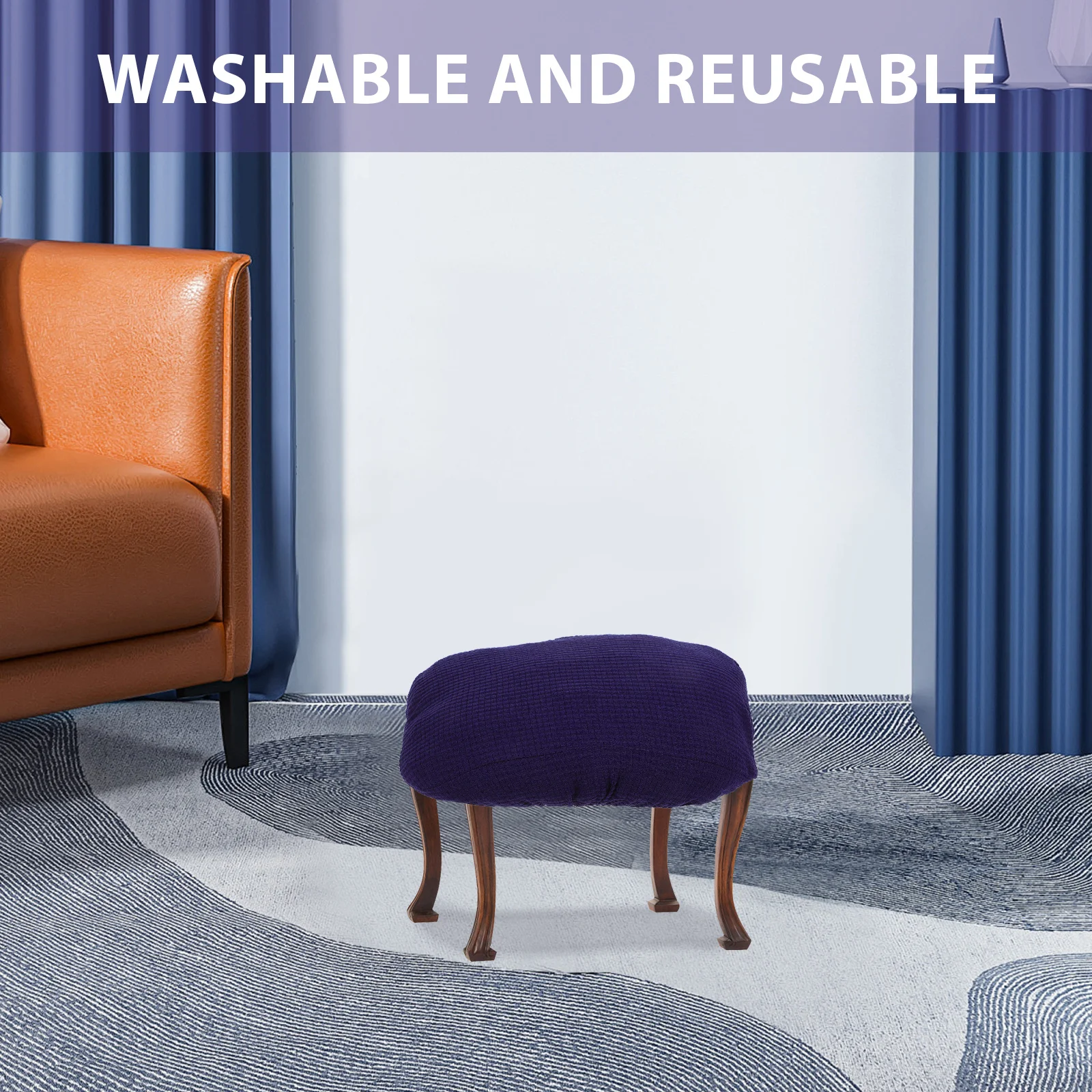 

Footstool Cover Rectangular Stretchable Washable Polyester Fabric For Dining Chair Bar Stool Seat Protector Home Decor Furniture