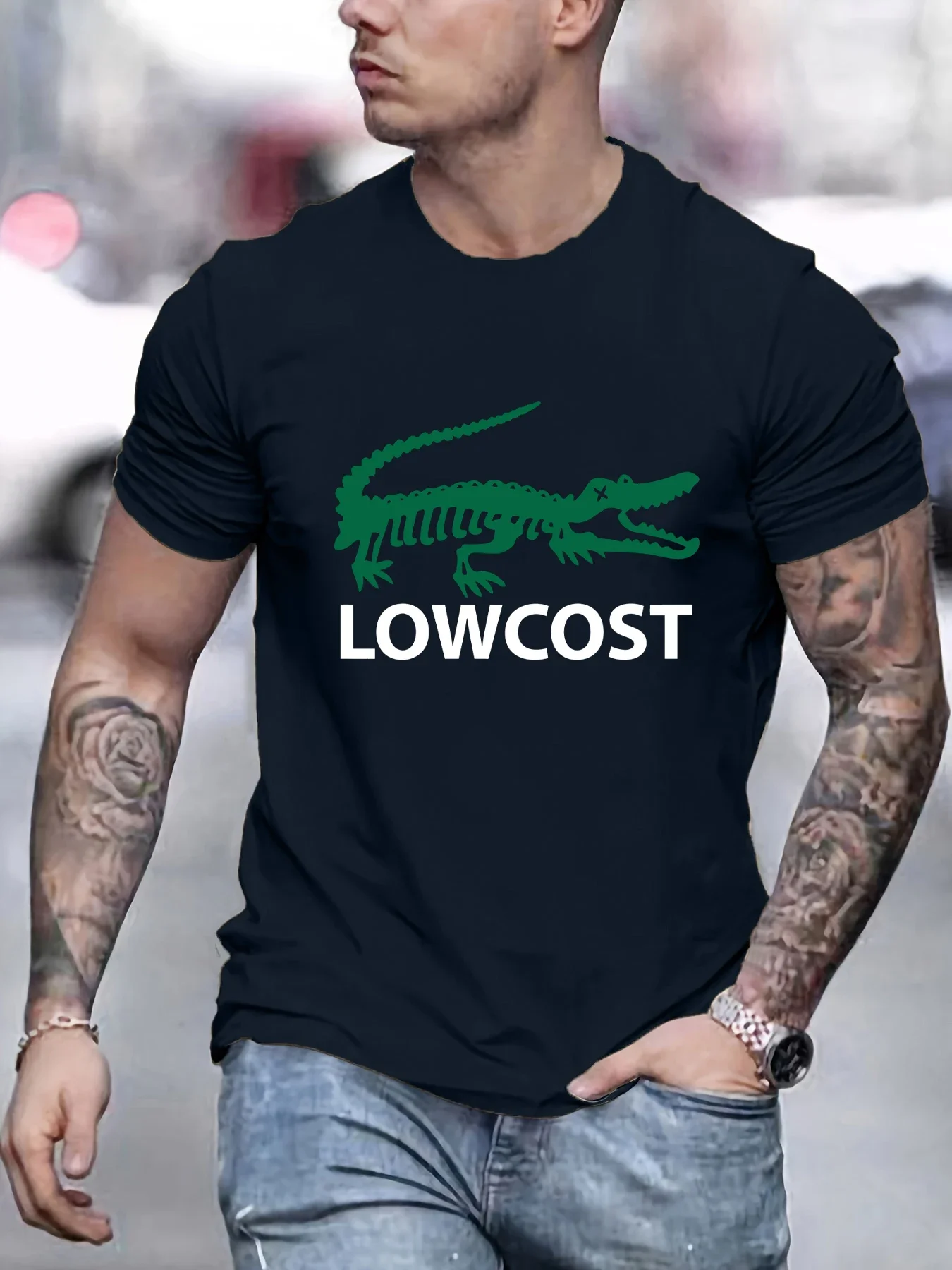 

Fun crocodile print T-shirt for summer men's clothing, 100% pure cotton high-quality, fashionable and trendy street T-shirt