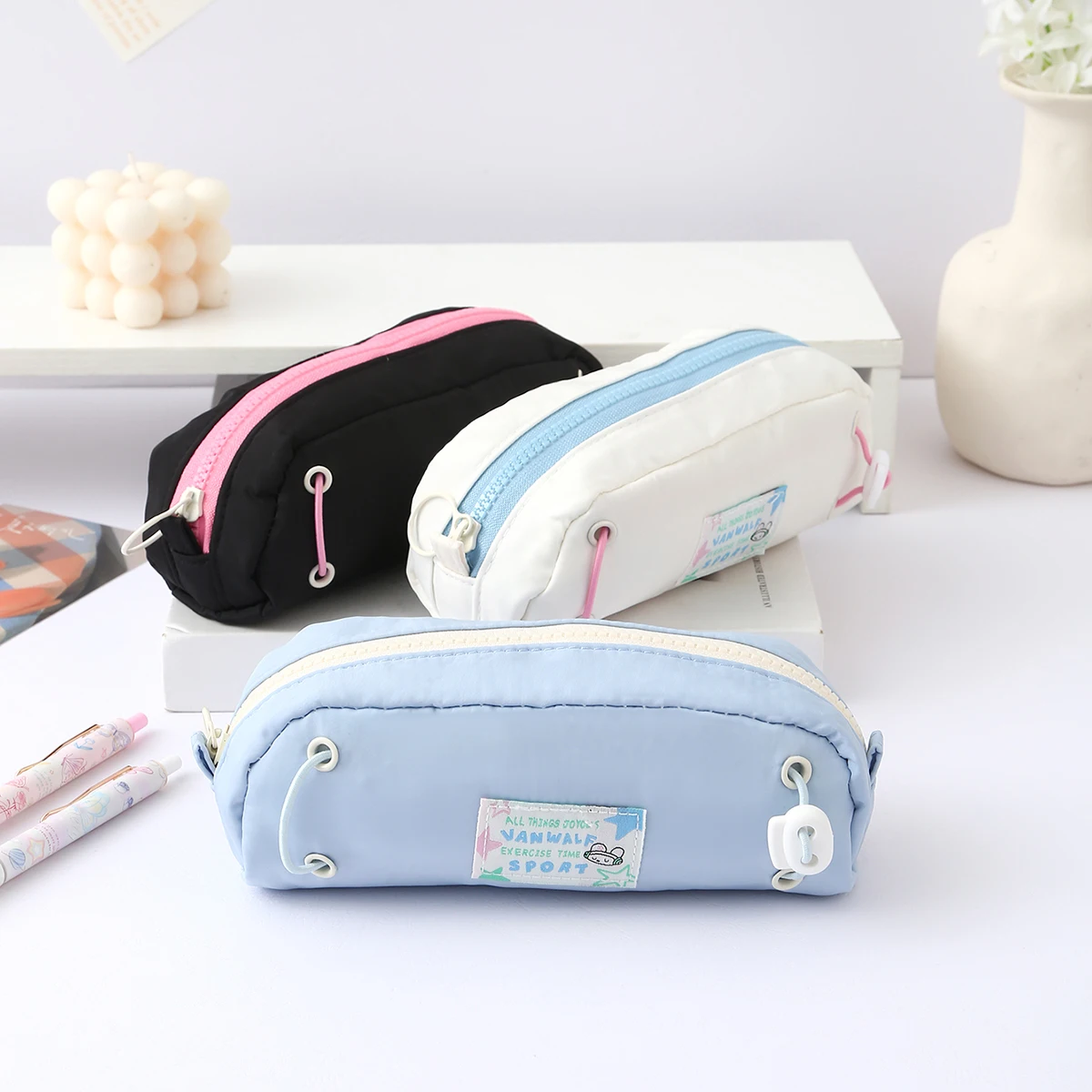 

1 шт. однослойный пенал на шнурке, милая портативная настольная сумка для хранения, сезон «Снова в школу» — модные школьные принадлежности