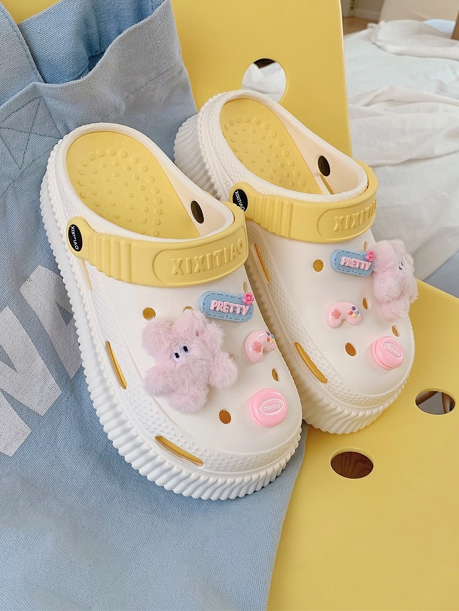 

New Style Pink Rabbit Hole Shoes Women's EVA Thick Bottom Summer Outdoor Fashion Anti-slip Beach Sandals Slip-on Casual Shoes