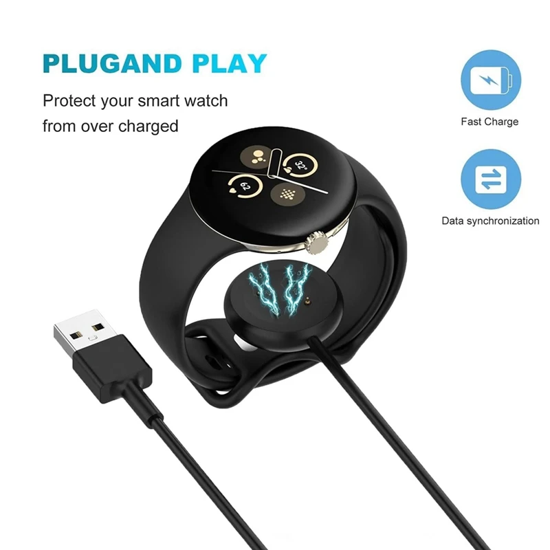 Smart-2 Pack USB-A + Type-C สายชาร์จสําหรับ Google Pixel Watch 2 Charger, smart Watch Charger สําหรับ Fitbit Ace LTE