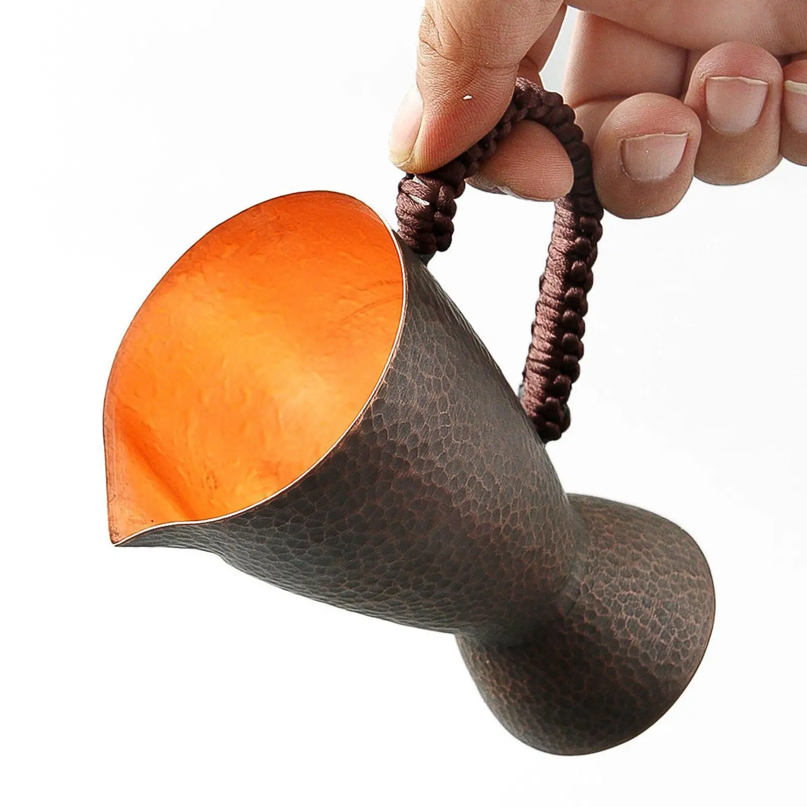 

Copper Tea Kettle 350 ml Handmade Sharing Pitcher Rope Woven Handle Tea Maker Kettle for Hiking Kitchen Picnic Hotel Tea House